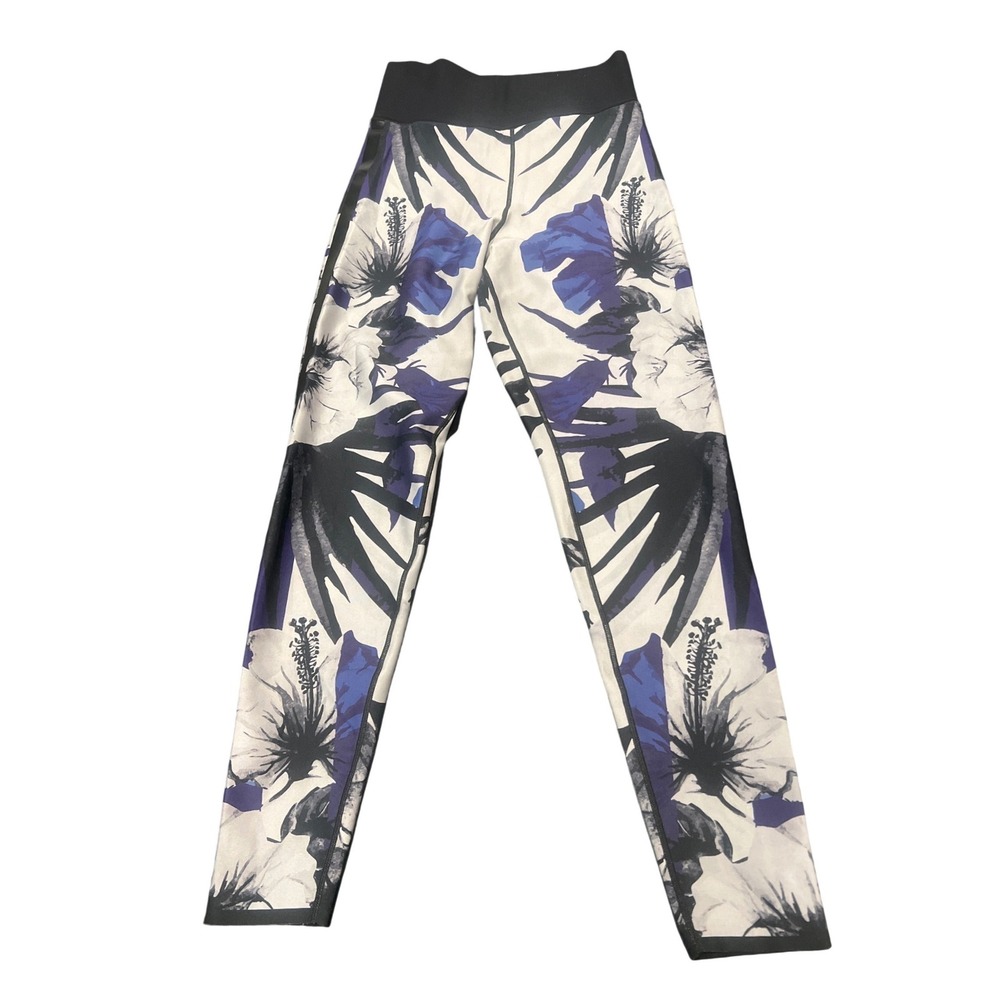 Ultracor Hibiscus Floral Print High Waist Leggings Purple White Womens Small